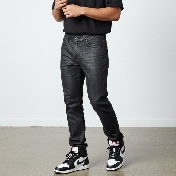 Guess Other - Guess Rowland Fit Mens Relaxed Straight Leg Jeans Black Coated Denim 36x32